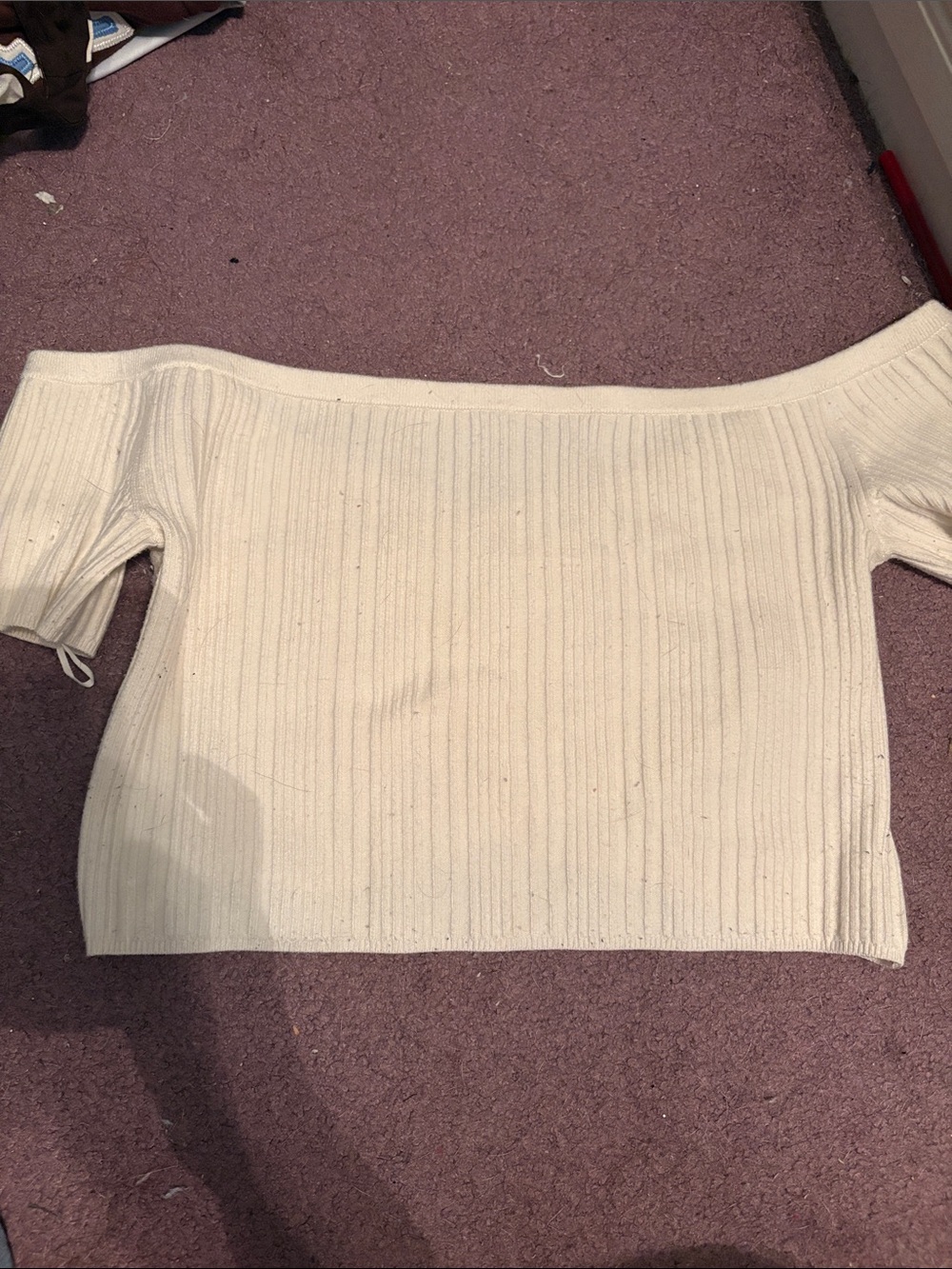 Off-Shoulder Ribbed Knit Crop Top - Cream - Picture 2 of 2